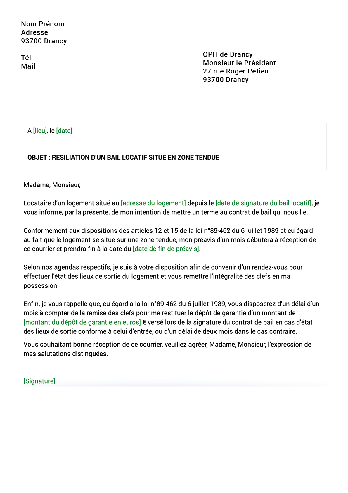 OPH drancy courrier résiliation bail OPH drancy courrier résiliation bail